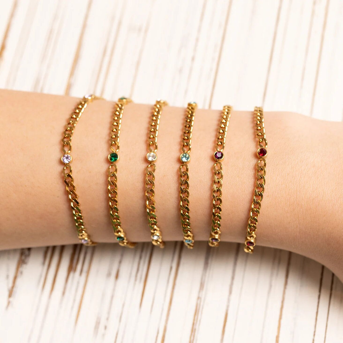18K Gold Birthstone Bracelet – Adjustable PVD Coated Station Jewelry Gift - Bracelets | Sunflower Soul Boutique