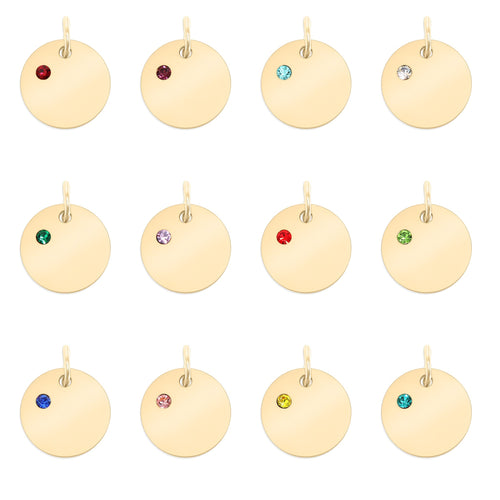 18K Gold Birthstone Charm - Engraved Stainless Steel CZ Pendant, Custom Gold PVD Coated - Charms | Sunflower Soul Boutique