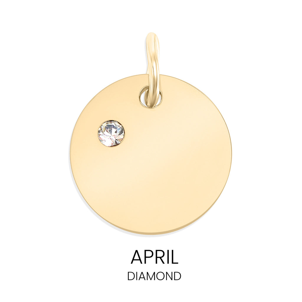 18K Gold Birthstone Charm - Engraved Stainless Steel CZ Pendant, Custom Gold PVD Coated - Charms | Sunflower Soul Boutique