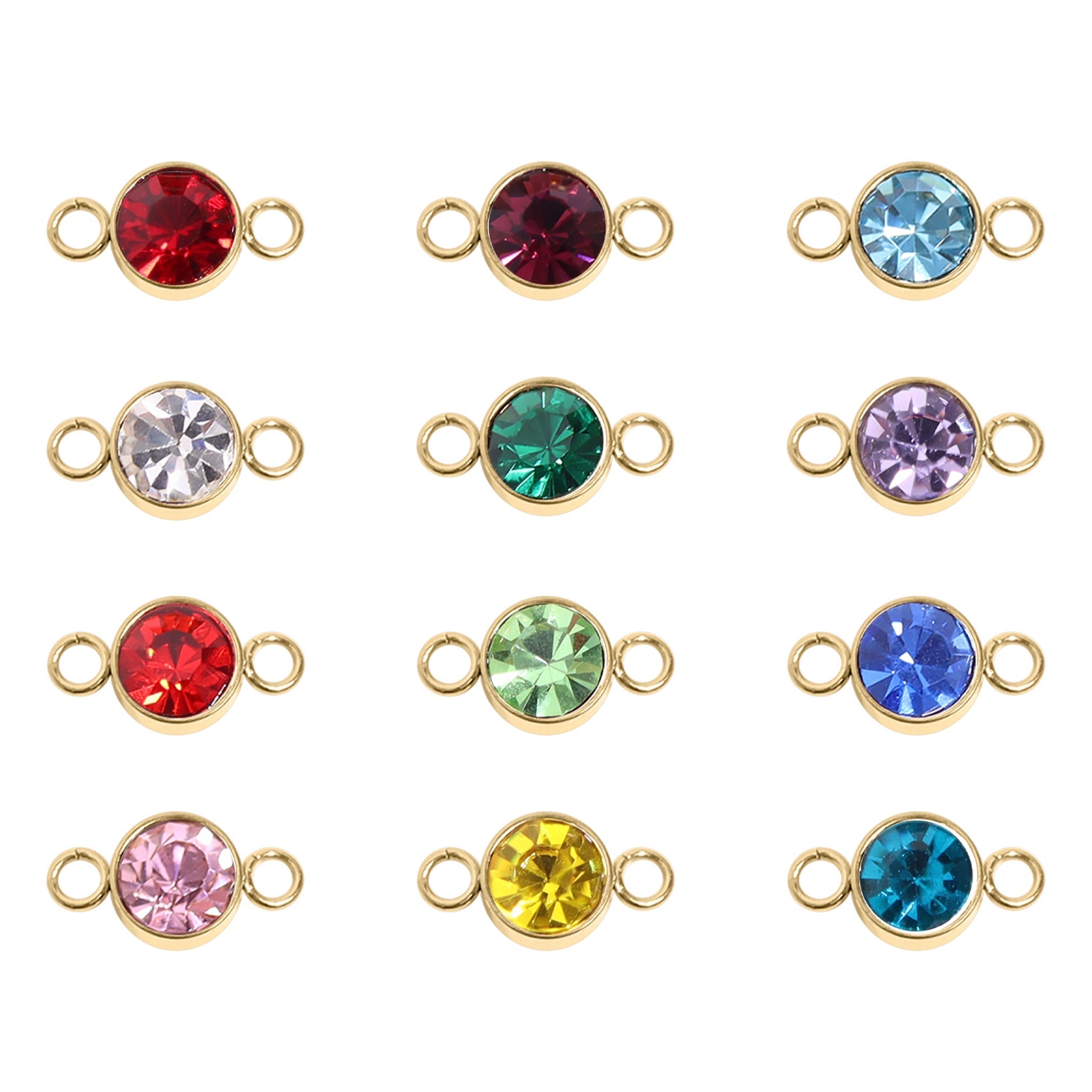 18K Gold Birthstone Charm – Gold Connector With Cubic Zirconia Stones - Charms | Sunflower Soul Boutique