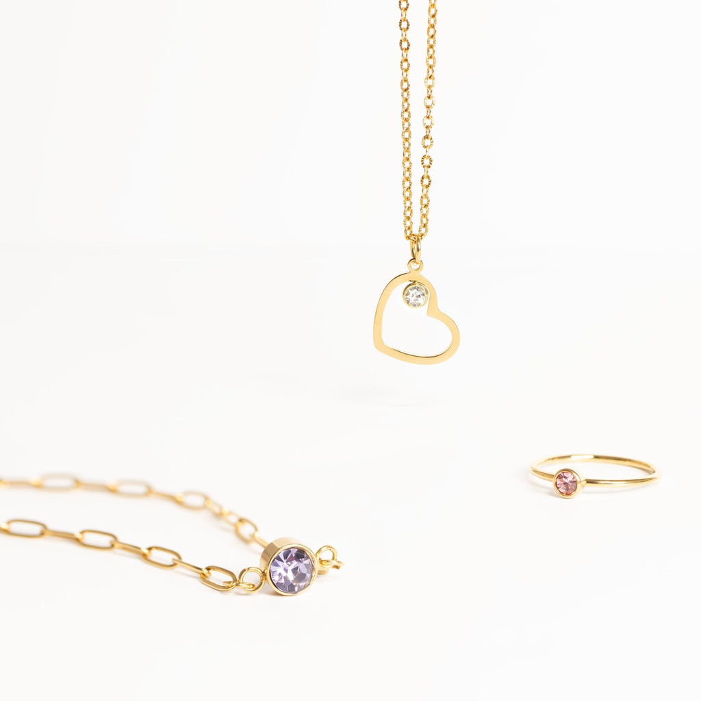 18K Gold Birthstone Charm – Gold Connector With Cubic Zirconia Stones - Charms | Sunflower Soul Boutique