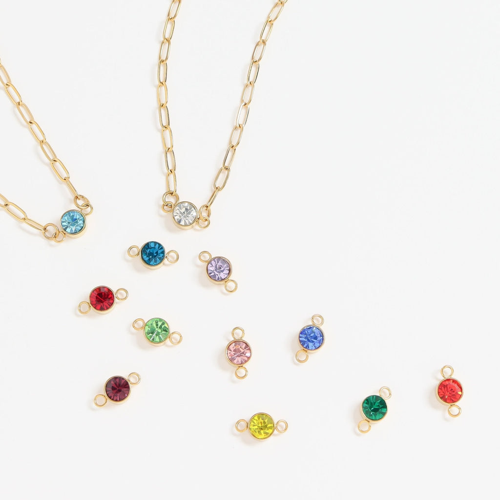 18K Gold Birthstone Charm – Gold Connector With Cubic Zirconia Stones - Charms | Sunflower Soul Boutique