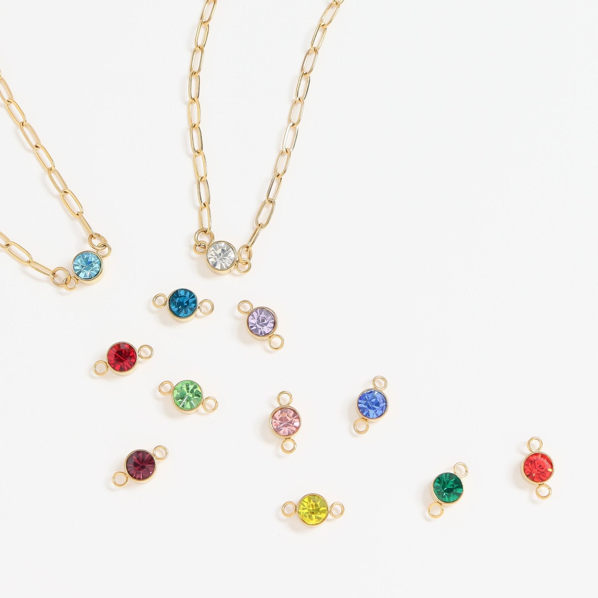 18K Gold Birthstone Charm – Gold Connector With Cubic Zirconia Stones - Charms | Sunflower Soul Boutique