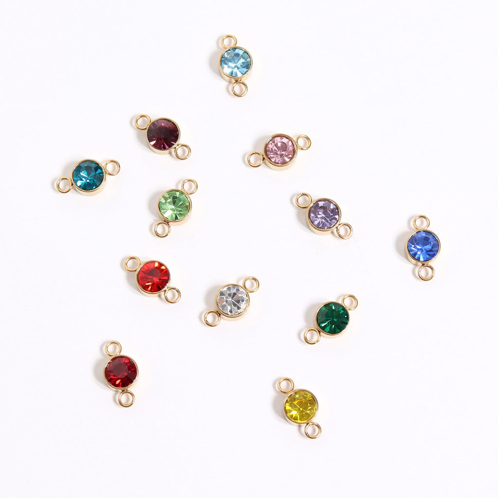 18K Gold Birthstone Charm – Gold Connector With Cubic Zirconia Stones - Charms | Sunflower Soul Boutique
