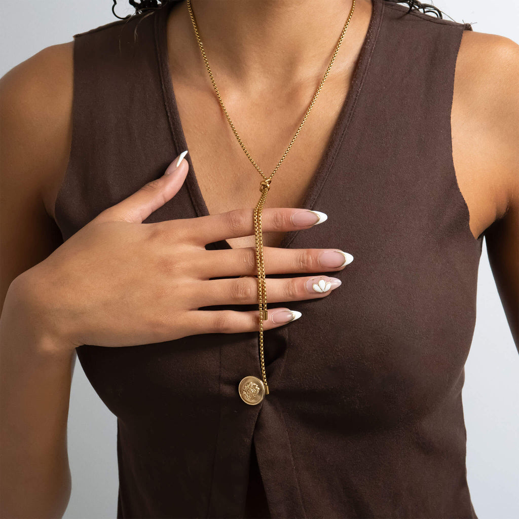 18K Gold Bolo Necklace – Adjustable Sliding Clasp Stainless Steel Chain - Necklaces | Sunflower Soul Boutique
