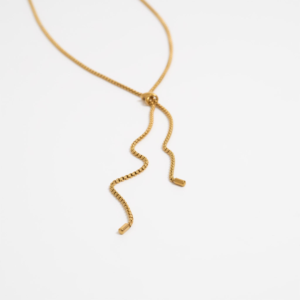 18K Gold Bolo Necklace – Adjustable Sliding Clasp Stainless Steel Chain - Necklaces | Sunflower Soul Boutique
