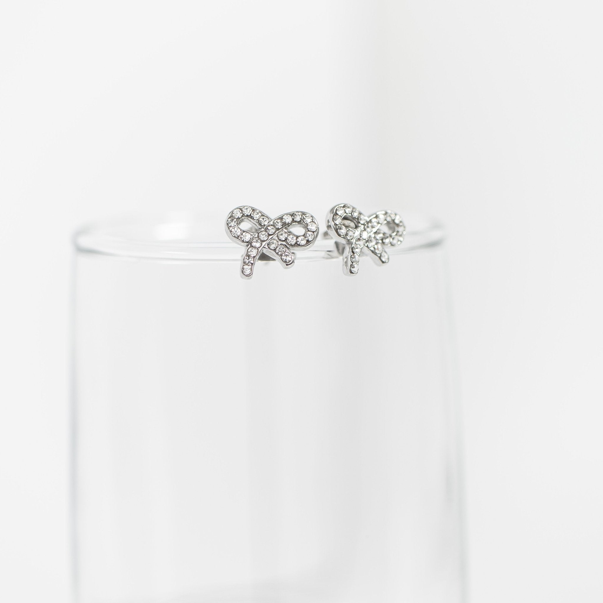 18K Gold Bow Earrings – Lightweight Hypoallergenic Stainless Steel Studs with Stone Accents - Earring | Sunflower Soul Boutique