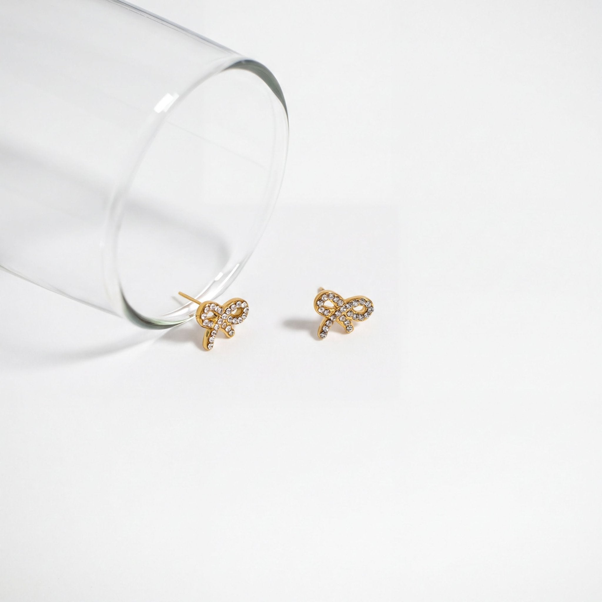 18K Gold Bow Earrings – Lightweight Hypoallergenic Stainless Steel Studs with Stone Accents - Earring | Sunflower Soul Boutique