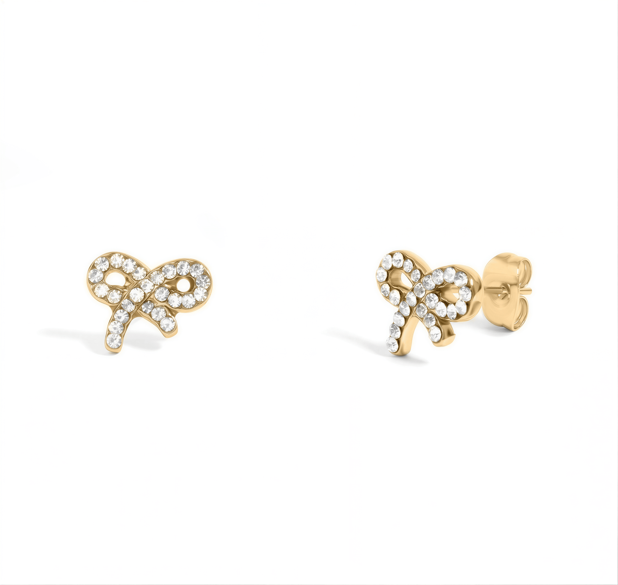 18K Gold Bow Earrings – Lightweight Hypoallergenic Stainless Steel Studs with Stone Accents - Earring | Sunflower Soul Boutique