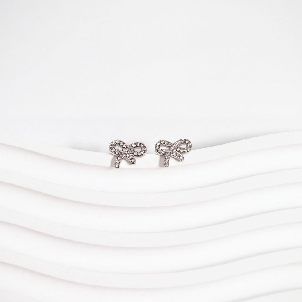 18K Gold Bow Earrings – Lightweight Hypoallergenic Stainless Steel Studs with Stone Accents - Earring | Sunflower Soul Boutique