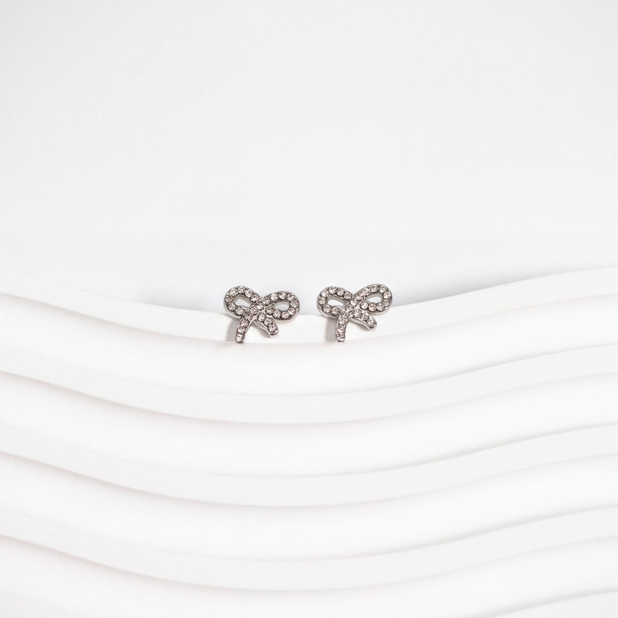 18K Gold Bow Earrings – Lightweight Hypoallergenic Stainless Steel Studs with Stone Accents - Earring | Sunflower Soul Boutique
