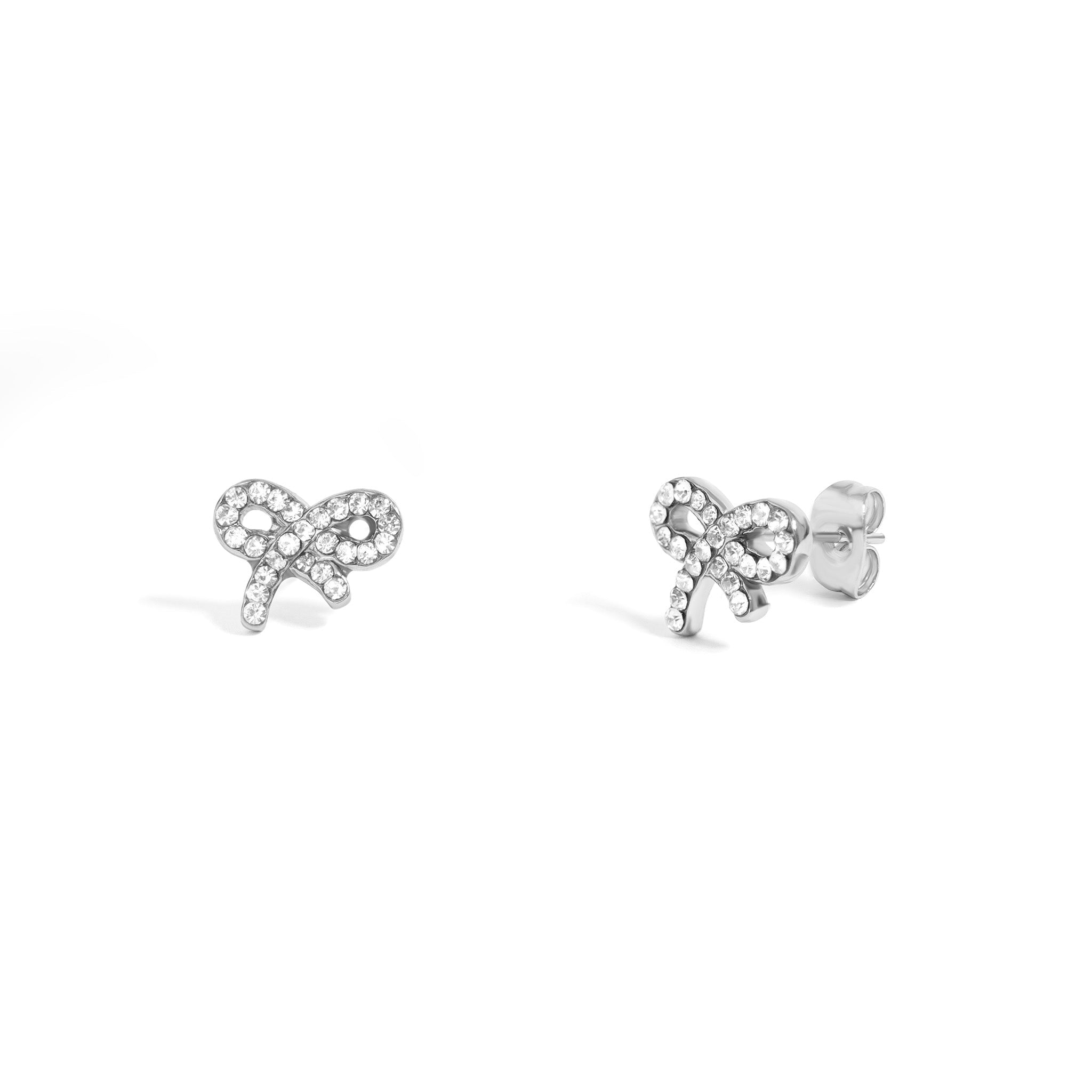 18K Gold Bow Earrings – Lightweight Hypoallergenic Stainless Steel Studs with Stone Accents - Earring | Sunflower Soul Boutique