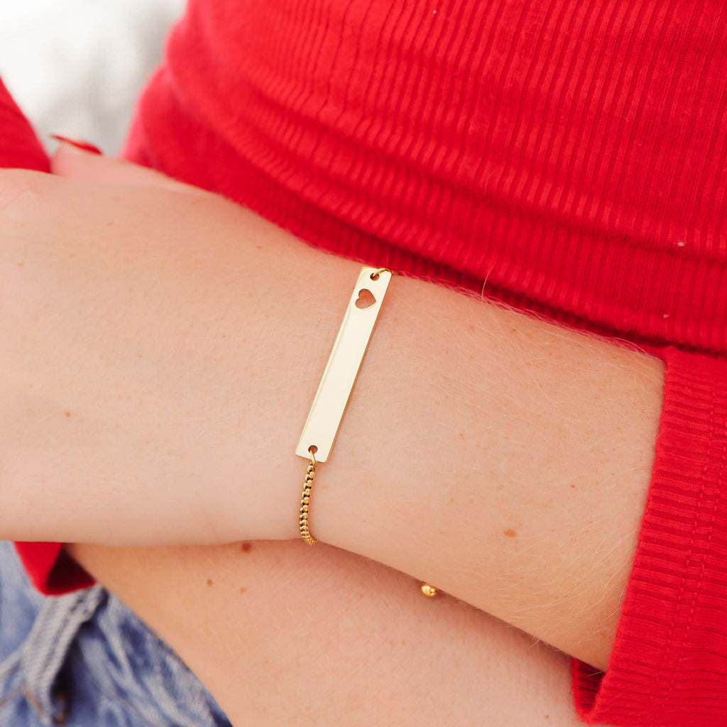 18K Gold Bracelet – Adjustable Heart Cutout Flat Bar Stainless Steel Jewelry - Bracelets | Sunflower Soul Boutique