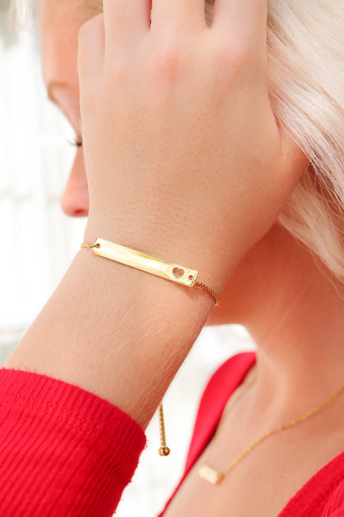 18K Gold Bracelet – Adjustable Heart Cutout Flat Bar Stainless Steel Jewelry - Bracelets | Sunflower Soul Boutique