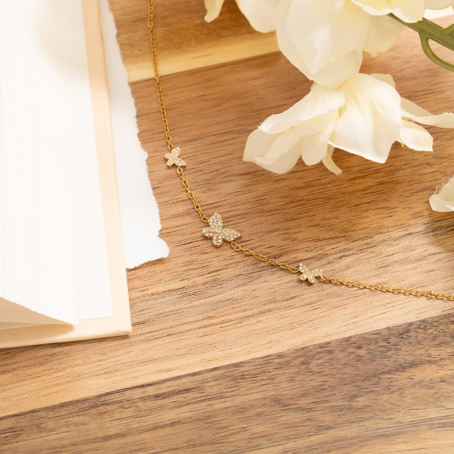 18K Gold Butterfly Bracelet – Dainty Gold Plated Charm With CZ Sparkle - Bracelets | Sunflower Soul Boutique