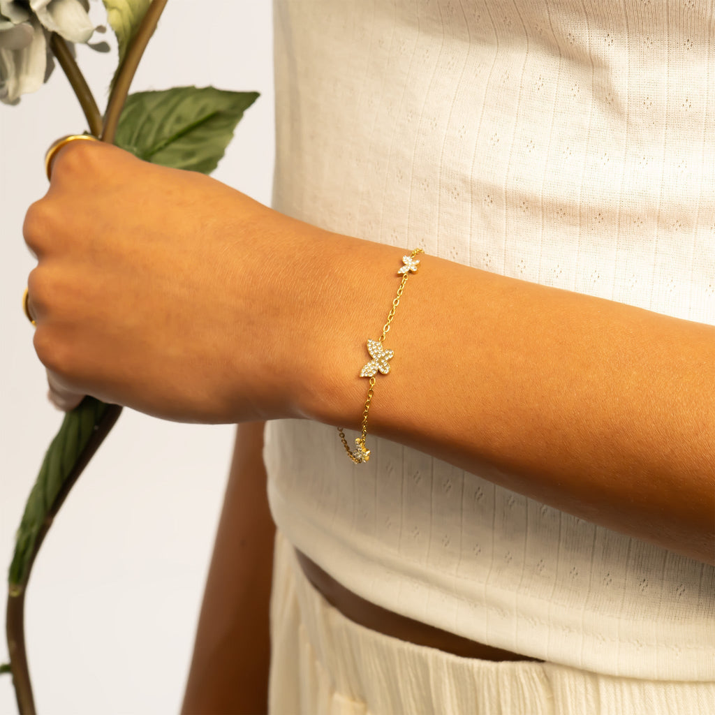 18K Gold Butterfly Bracelet – Dainty Gold Plated Charm With CZ Sparkle - Bracelets | Sunflower Soul Boutique