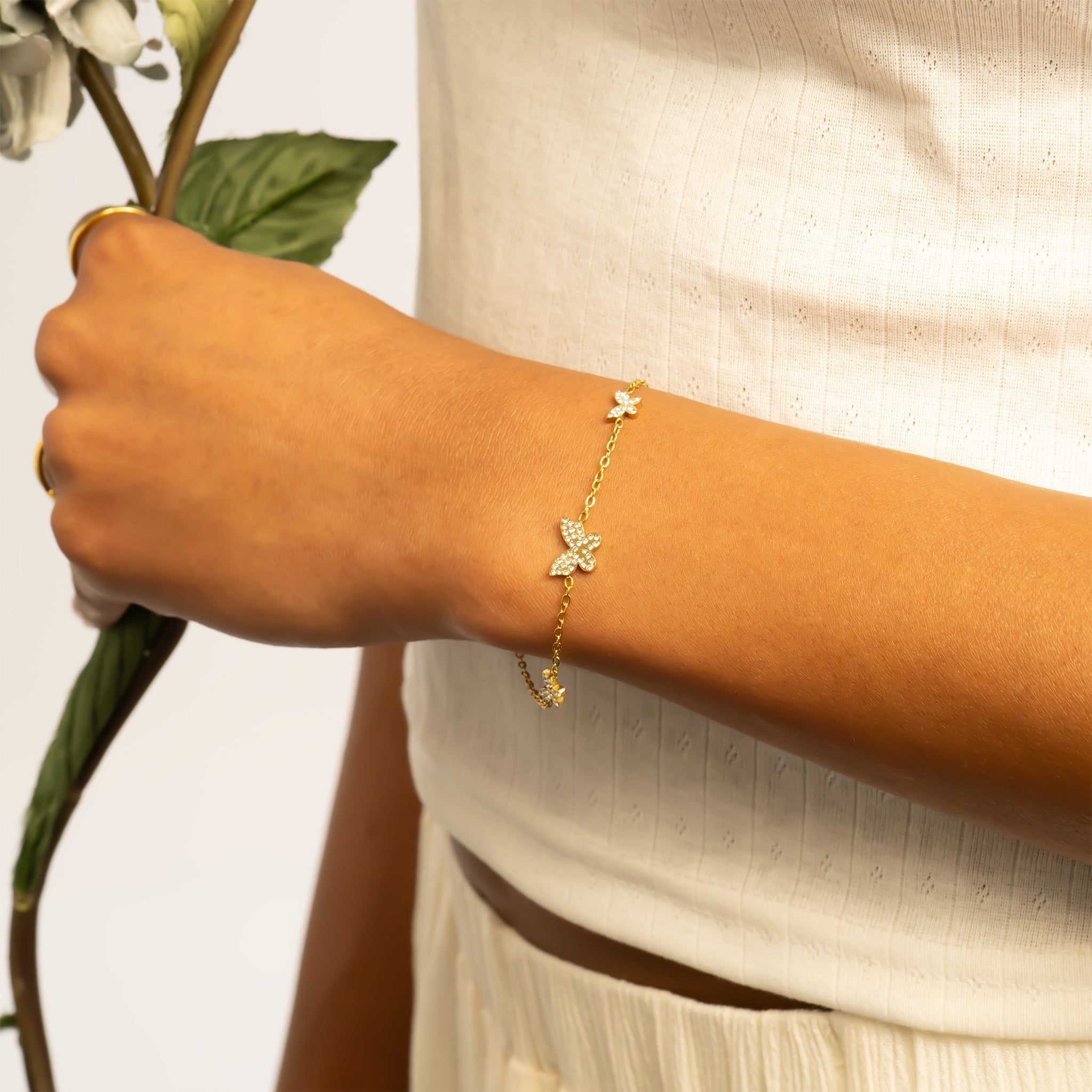 18K Gold Butterfly Bracelet – Dainty Gold Plated Charm With CZ Sparkle - Bracelets | Sunflower Soul Boutique