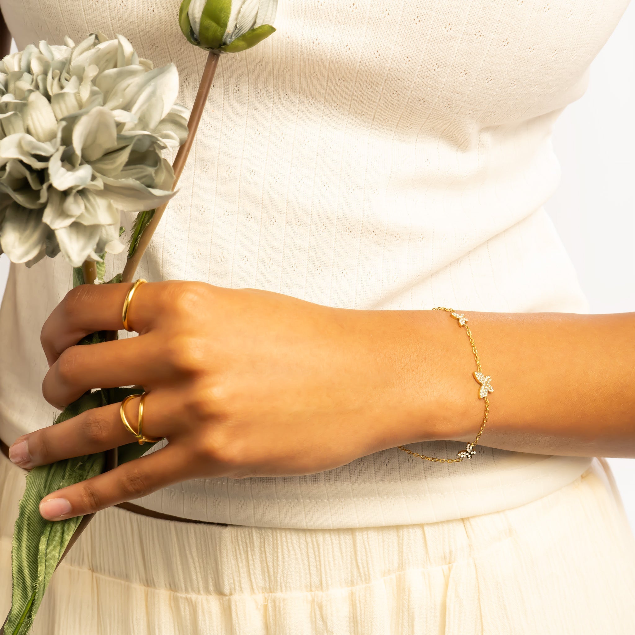 18K Gold Butterfly Bracelet – Dainty Gold Plated Charm With CZ Sparkle - Bracelets | Sunflower Soul Boutique