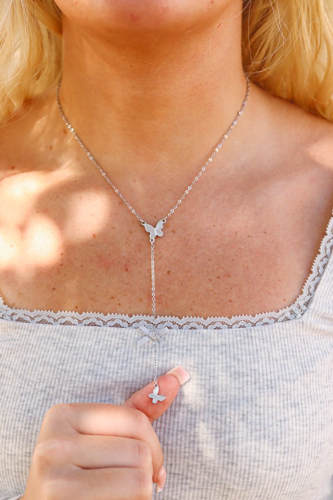 18K Gold Butterfly Necklace – Elegant Lariat Chain With Stainless Steel Pendant - Necklaces | Sunflower Soul Boutique
