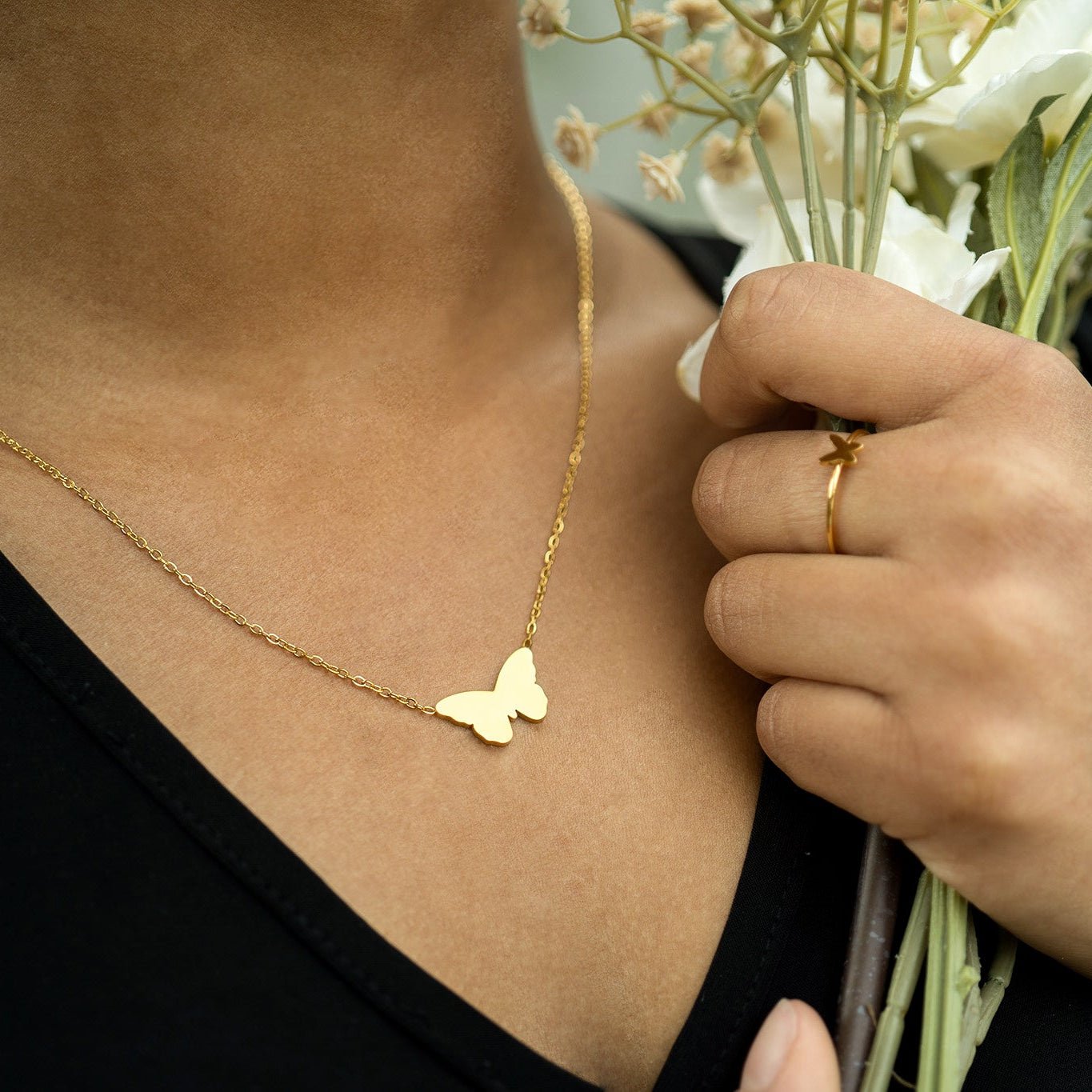 18K Gold Butterfly Necklace – Hypoallergenic Stainless Steel Engraved Pendant Gift - Necklaces | Sunflower Soul Boutique