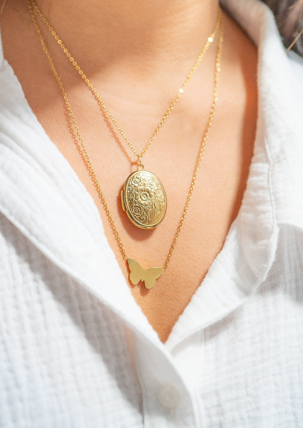 18K Gold Butterfly Necklace – Hypoallergenic Stainless Steel Engraved Pendant Gift - Necklaces | Sunflower Soul Boutique