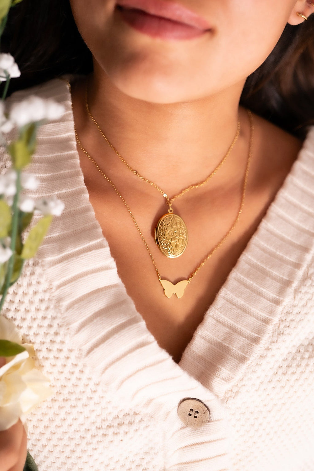 18K Gold Butterfly Necklace – Hypoallergenic Stainless Steel Engraved Pendant Gift - Necklaces | Sunflower Soul Boutique