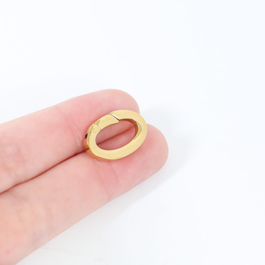 18K Gold Carabiner – Flat Oval Clasp | Stainless Steel, PVD Coated Jewelry - Findings | Sunflower Soul Boutique