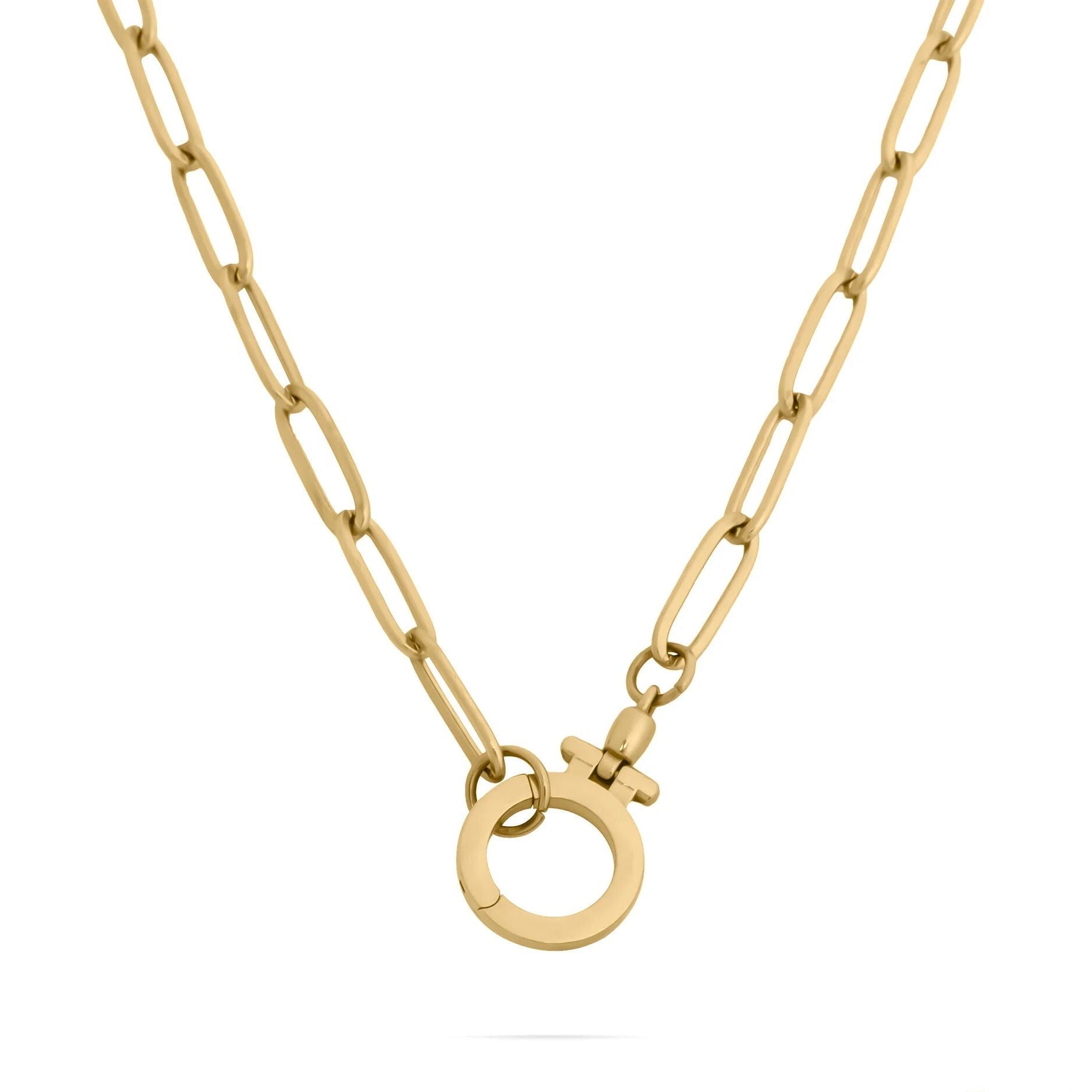 18K Gold Carabiner Necklace – Stainless Steel Circle Chain With Spring Loaded Clasp - Necklaces | Sunflower Soul Boutique
