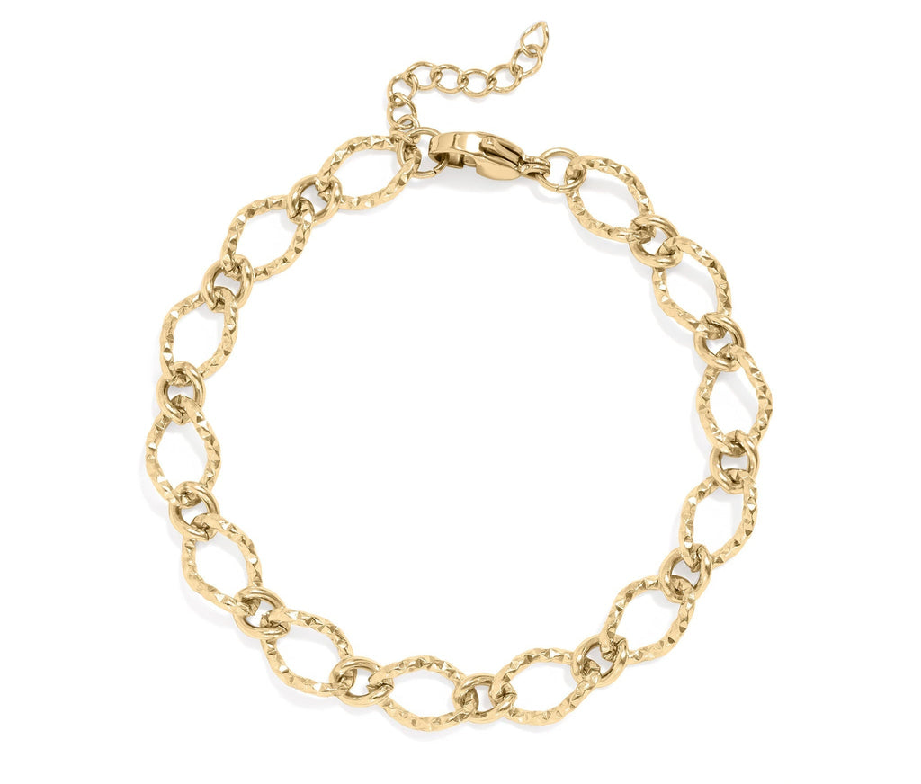 18K Gold Chain Bracelet – Hammered Oval Stainless Steel Scratch Resistant Jewelry - Bracelets | Sunflower Soul Boutique