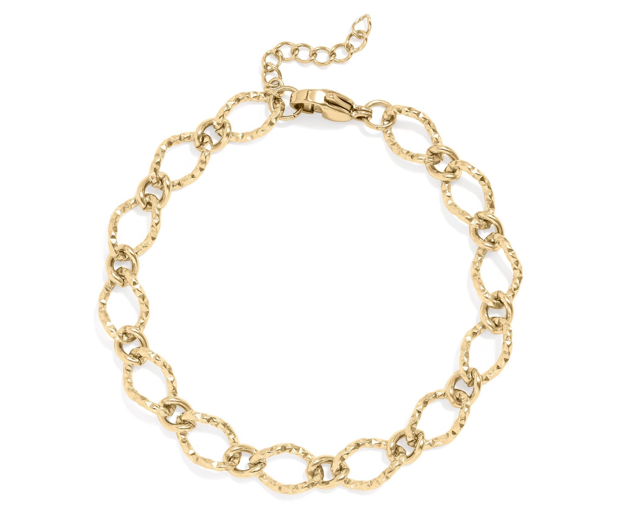 18K Gold Chain Bracelet – Hammered Oval Stainless Steel Scratch Resistant Jewelry - Bracelets | Sunflower Soul Boutique
