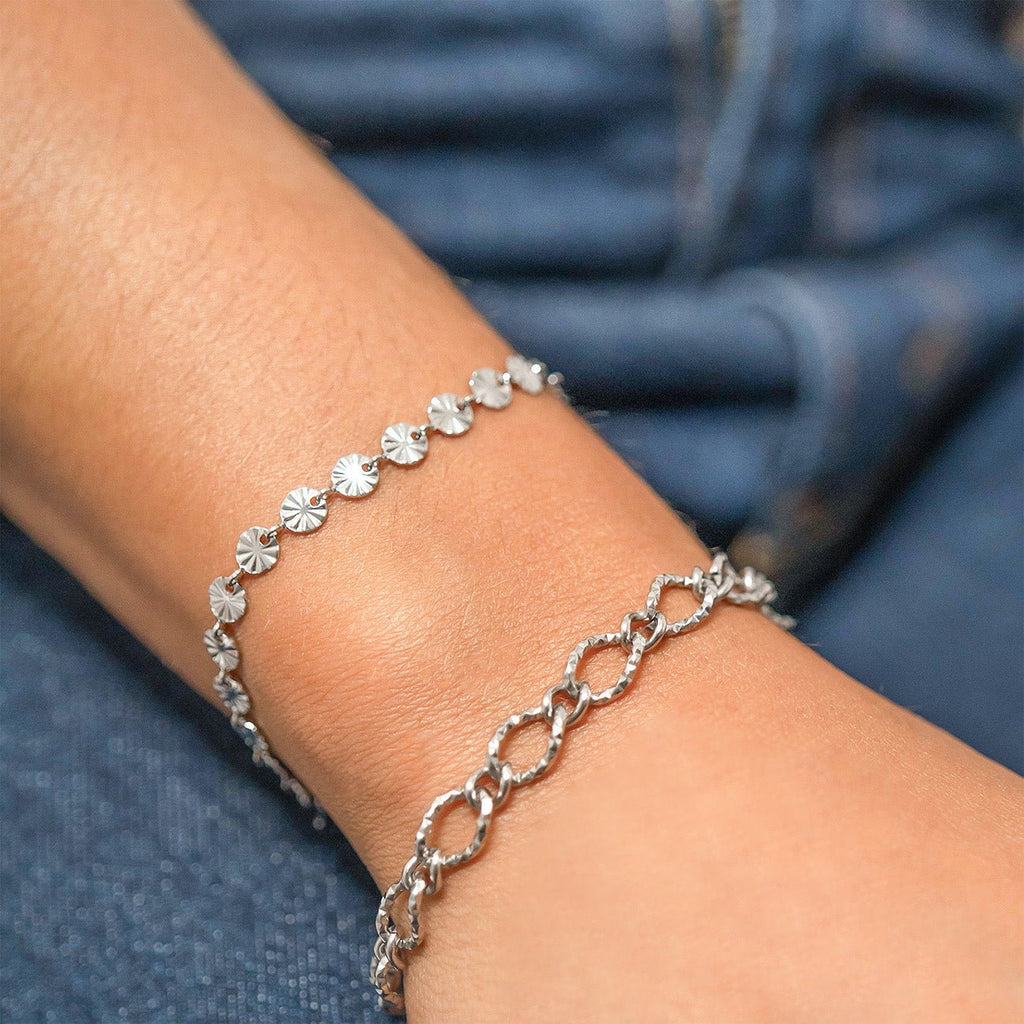 18K Gold Chain Bracelet – Hammered Oval Stainless Steel Scratch Resistant Jewelry - Bracelets | Sunflower Soul Boutique
