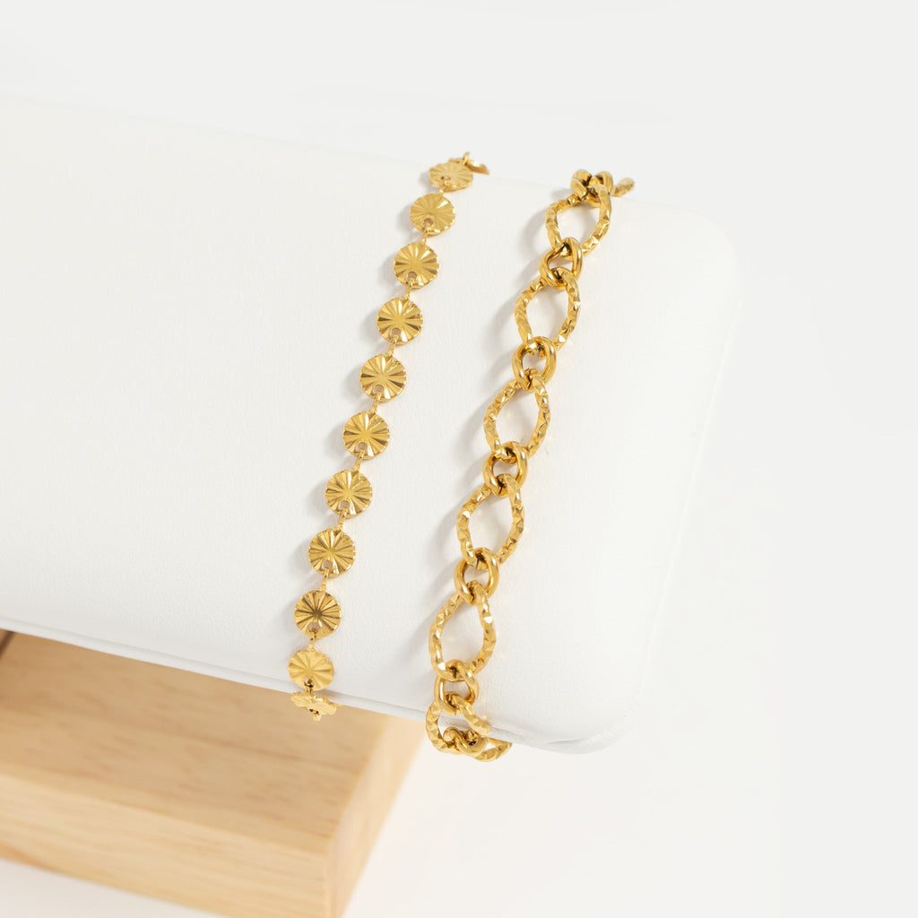 18K Gold Chain Bracelet – Hammered Oval Stainless Steel Scratch Resistant Jewelry - Bracelets | Sunflower Soul Boutique
