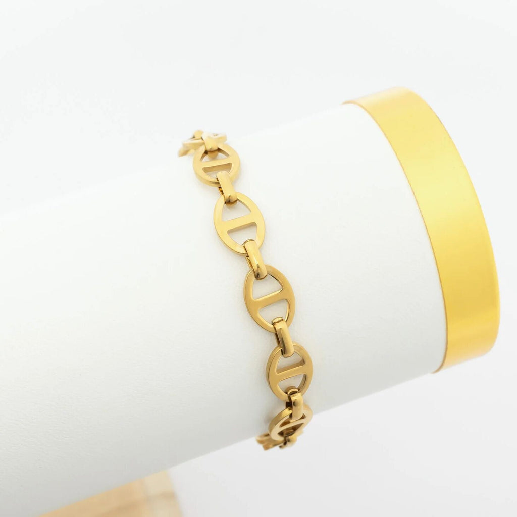 18K Gold Chain Bracelet – Thick Oval Link, Adjustable Lobster Clasp, Durable Coating - Bracelets | Sunflower Soul Boutique