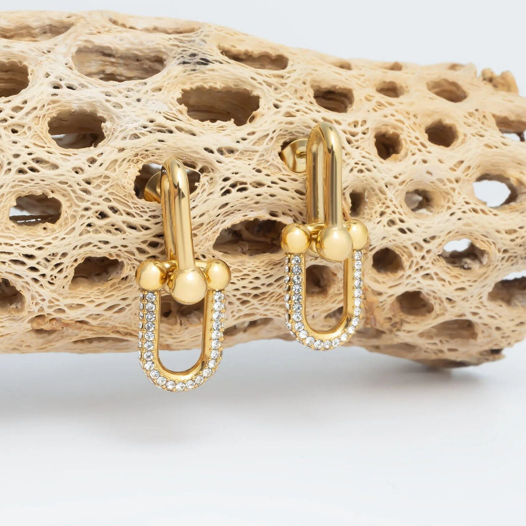 18K Gold Chain Earrings – Ulock Chain Hoop with Cubic Zirconia Studs & Latch-Back - Earrings | Sunflower Soul Boutique