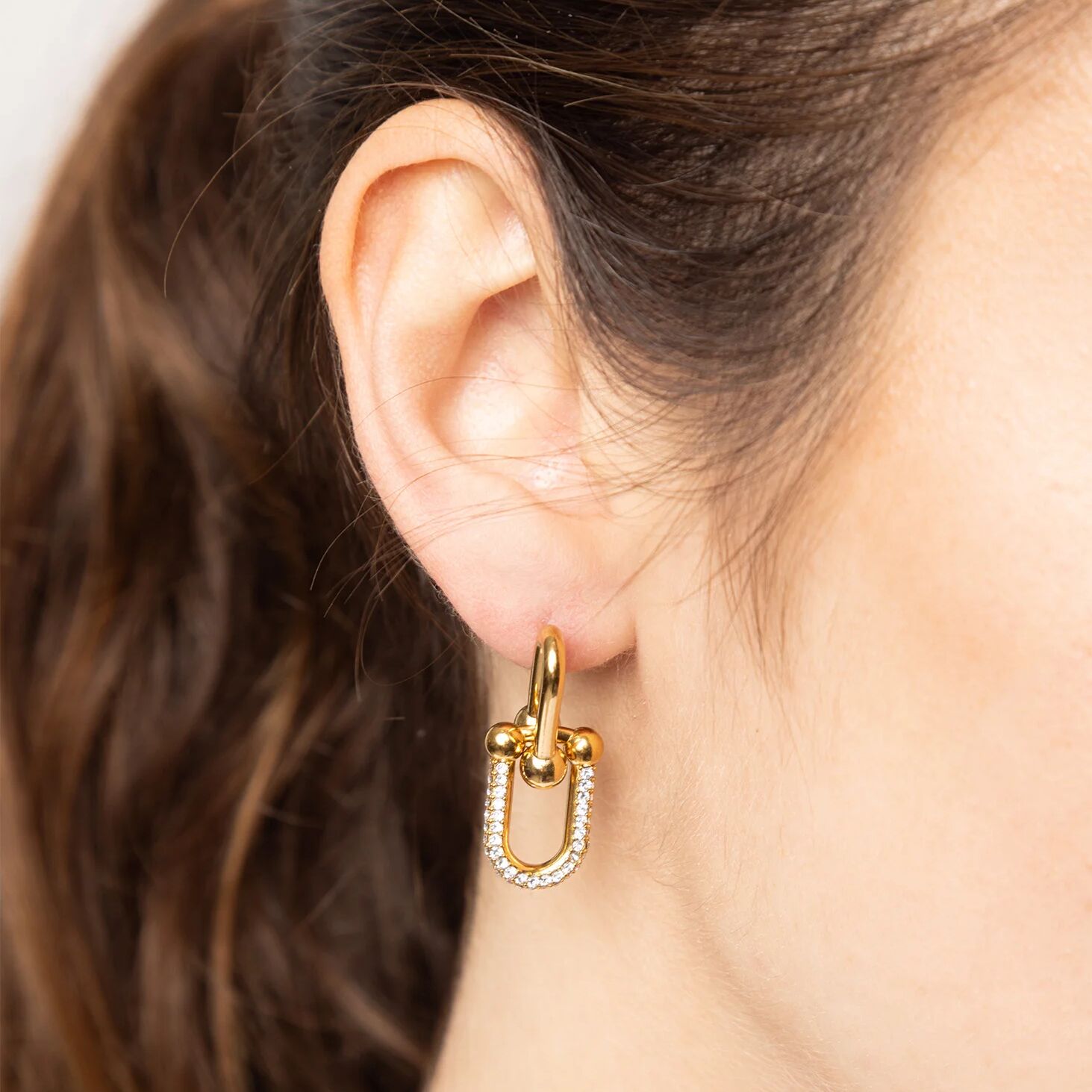 18K Gold Chain Earrings – Ulock Chain Hoop with Cubic Zirconia Studs & Latch-Back - Earrings | Sunflower Soul Boutique