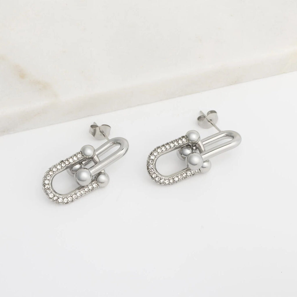 18K Gold Chain Earrings – Ulock Chain Hoop with Cubic Zirconia Studs & Latch-Back - Earrings | Sunflower Soul Boutique