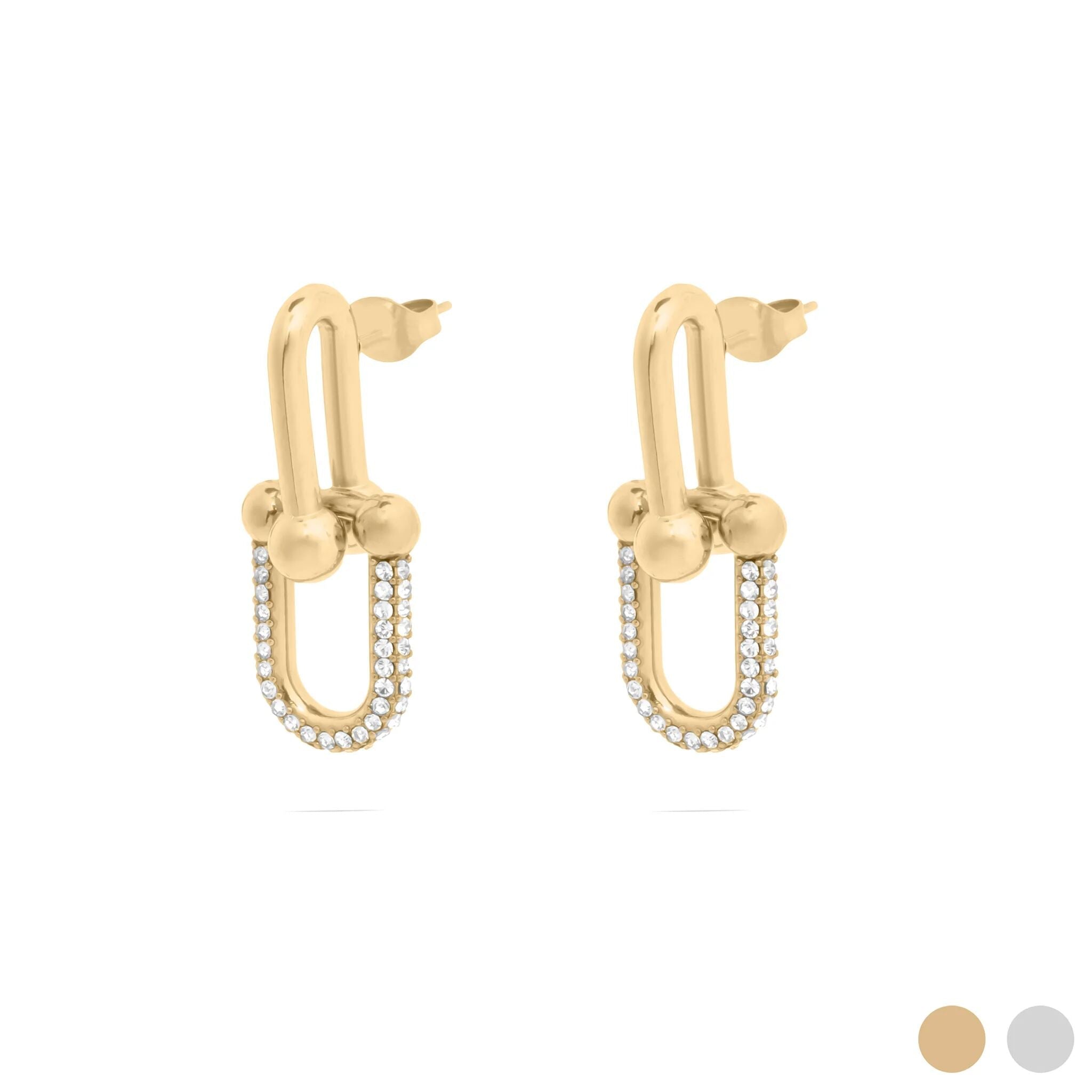 18K Gold Chain Earrings – Ulock Chain Hoop with Cubic Zirconia Studs & Latch-Back - Earrings | Sunflower Soul Boutique