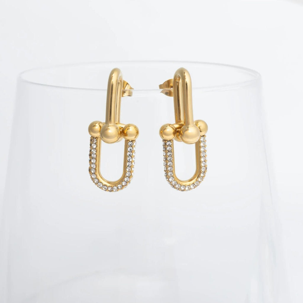 18K Gold Chain Earrings – Ulock Chain Hoop with Cubic Zirconia Studs & Latch-Back - Earrings | Sunflower Soul Boutique