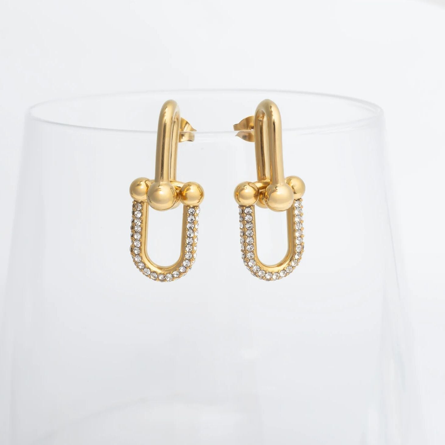 18K Gold Chain Earrings – Ulock Chain Hoop with Cubic Zirconia Studs & Latch-Back - Earrings | Sunflower Soul Boutique