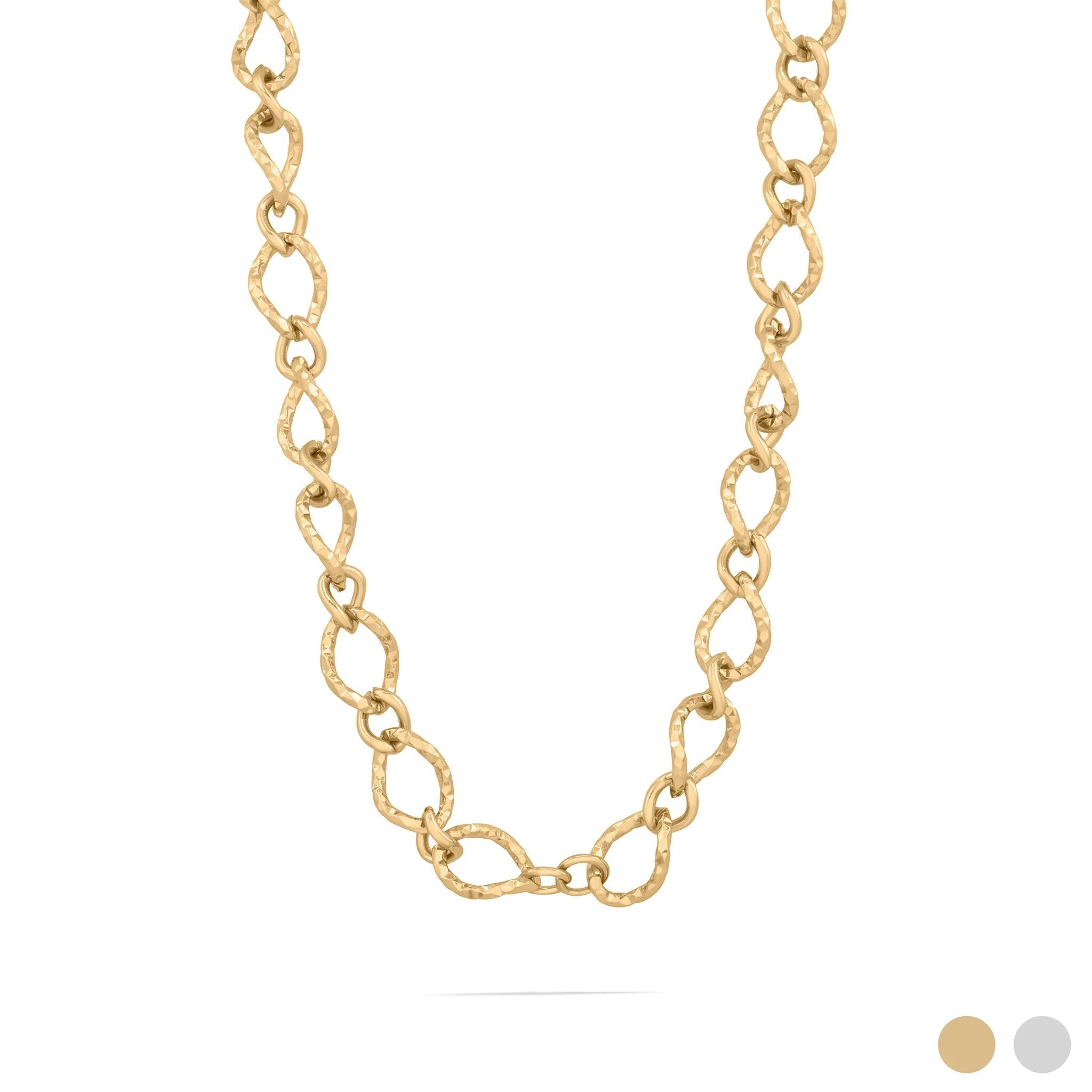 18K Gold Chain – Hammered Oval Split Chain Design | Textured Gold Necklace - Necklaces | Sunflower Soul Boutique