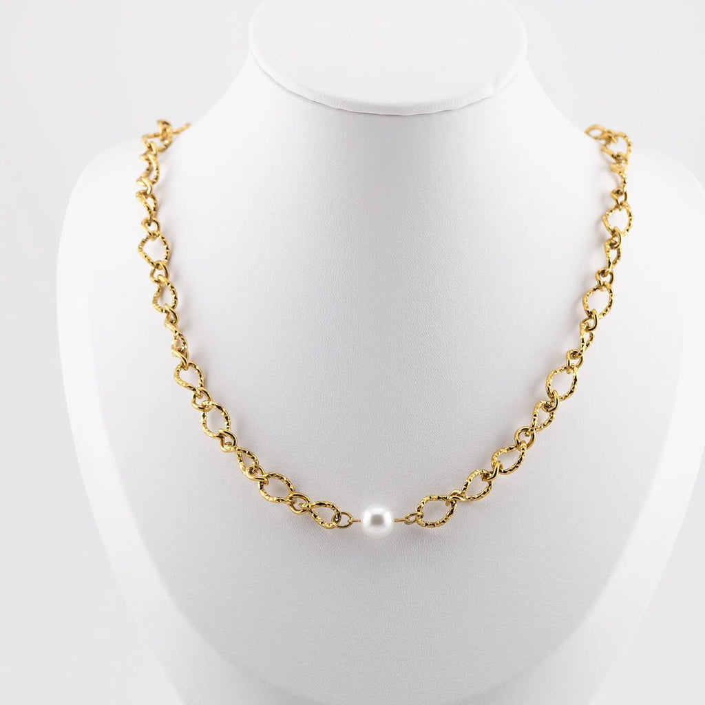 18K Gold Chain – Hammered Oval Split Chain Design | Textured Gold Necklace - Necklaces | Sunflower Soul Boutique