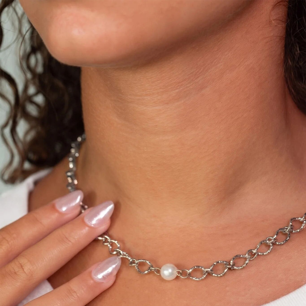 18K Gold Chain – Hammered Oval Split Chain Design | Textured Gold Necklace - Necklaces | Sunflower Soul Boutique