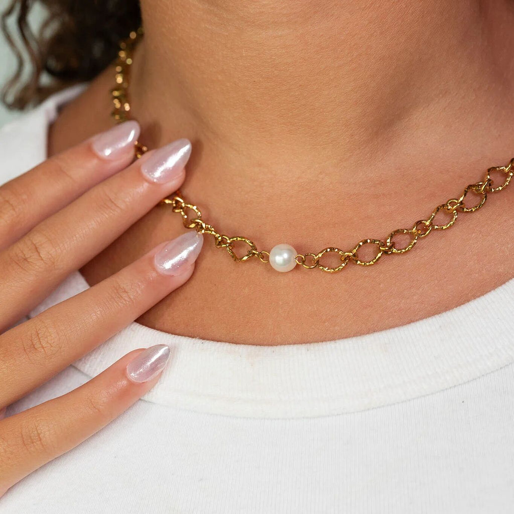 18K Gold Chain – Hammered Oval Split Chain Design | Textured Gold Necklace - Necklaces | Sunflower Soul Boutique