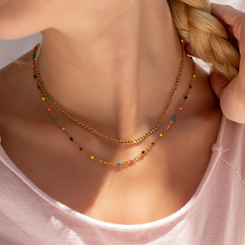 18K Gold Chain Necklace – Lightweight Stainless Steel With Colorful Enamel Finish - Necklaces | Sunflower Soul Boutique