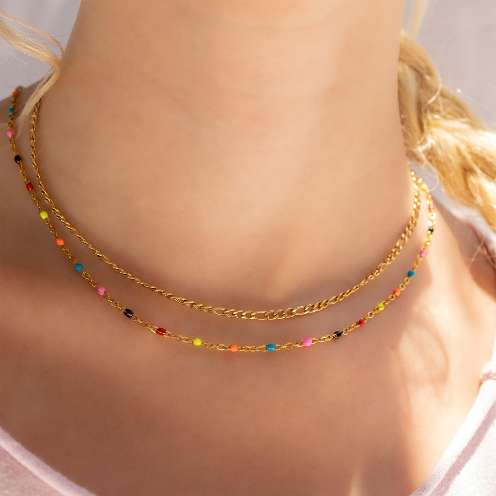 18K Gold Chain Necklace – Lightweight Stainless Steel With Colorful Enamel Finish - Necklaces | Sunflower Soul Boutique