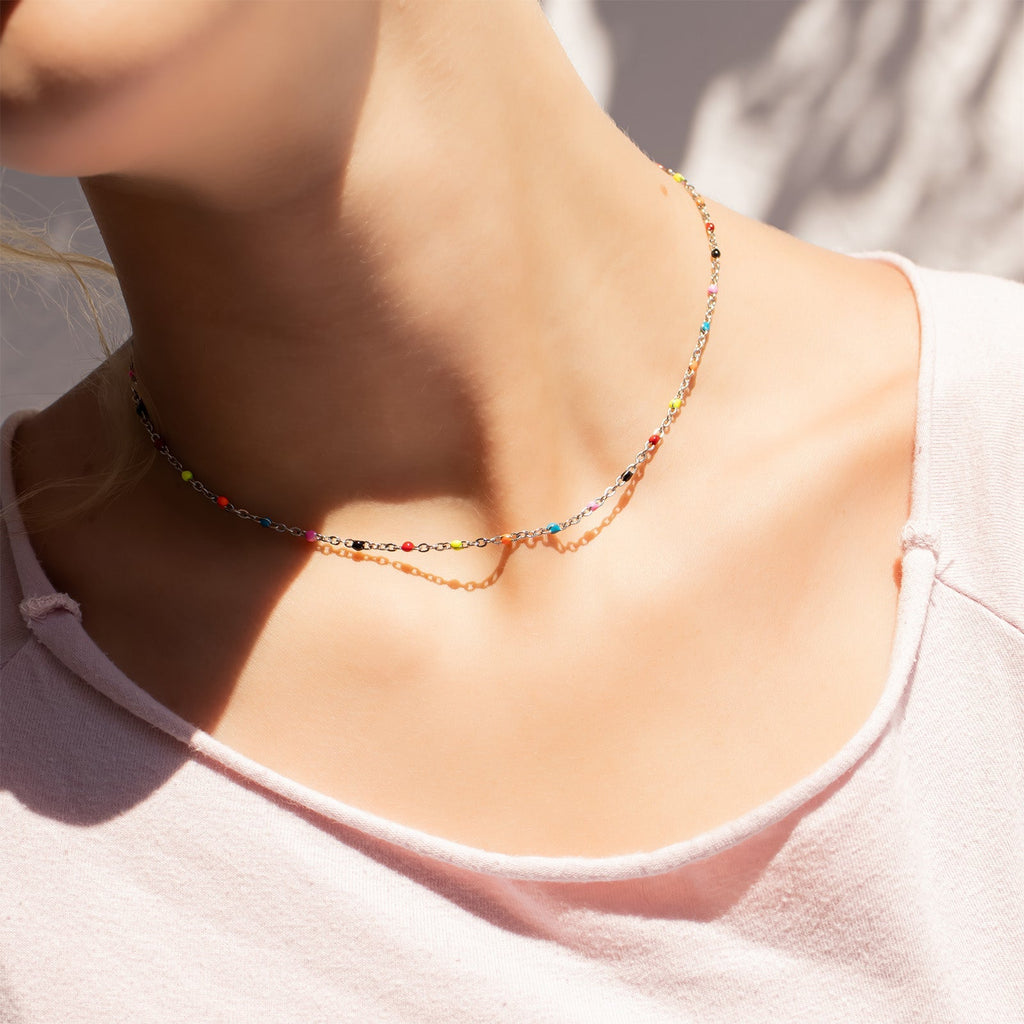 18K Gold Chain Necklace – Lightweight Stainless Steel With Colorful Enamel Finish - Necklaces | Sunflower Soul Boutique