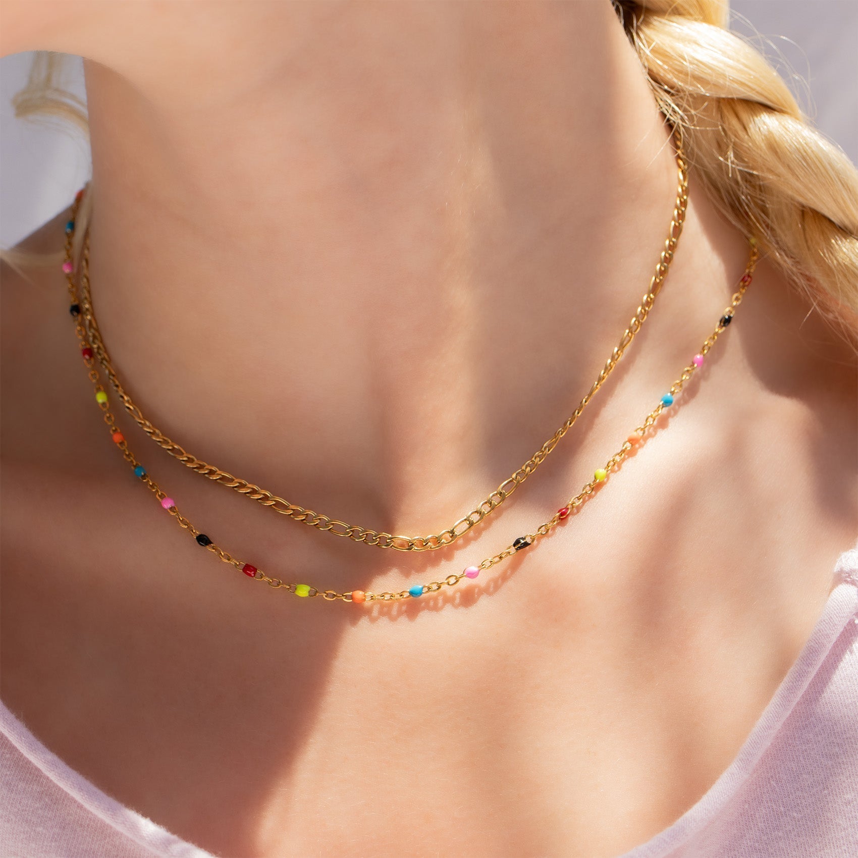18K Gold Chain Necklace – Lightweight Stainless Steel With Colorful Enamel Finish - Necklaces | Sunflower Soul Boutique