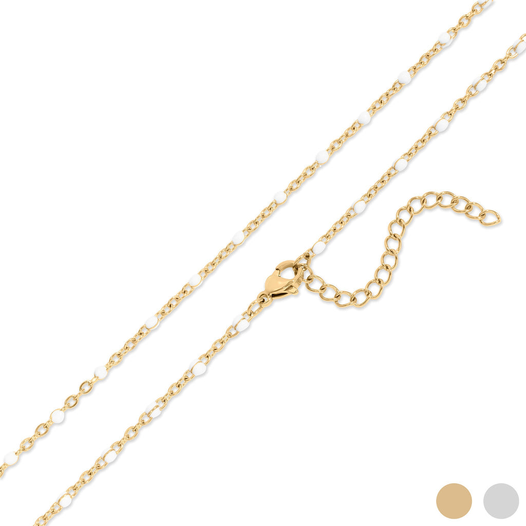 18K Gold Chain Necklace – Tarnish Resistant Stainless Steel With White Enamel - Necklaces | Sunflower Soul Boutique