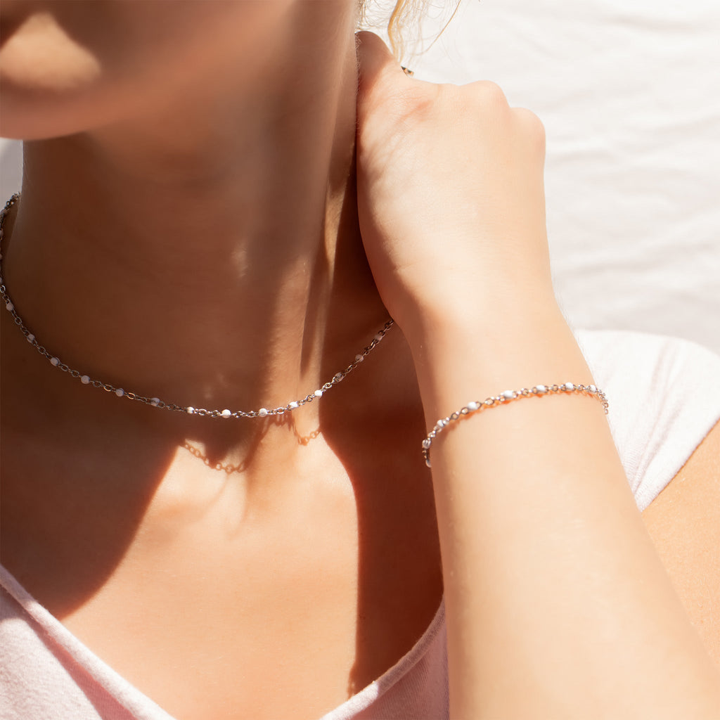 18K Gold Chain Necklace – Tarnish Resistant Stainless Steel With White Enamel - Necklaces | Sunflower Soul Boutique