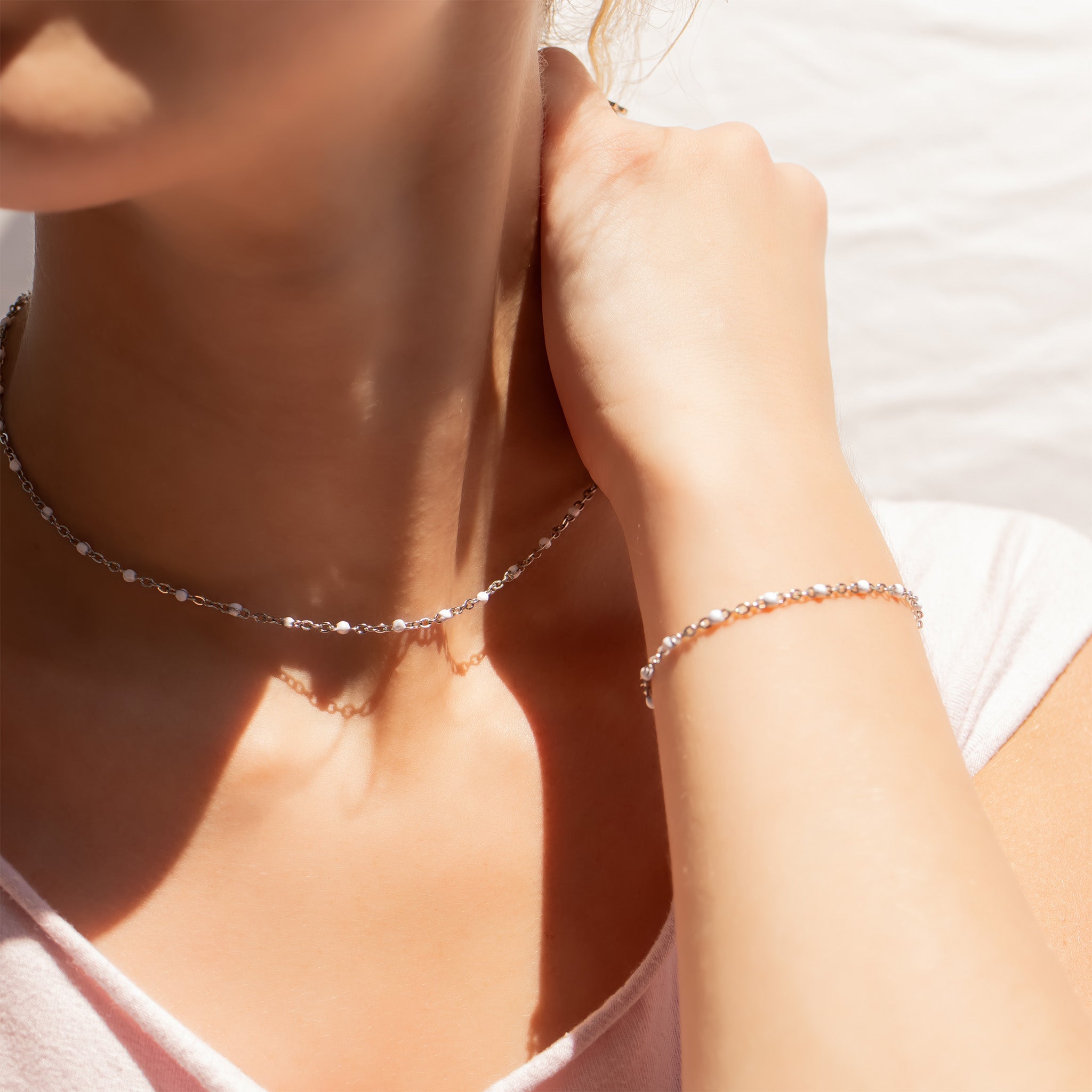 18K Gold Chain Necklace – Tarnish Resistant Stainless Steel With White Enamel - Necklaces | Sunflower Soul Boutique